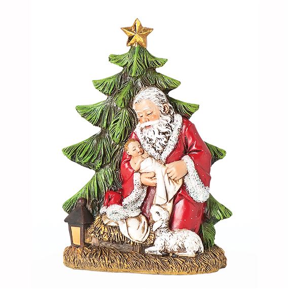 KNEELING SANTA WITH CHRISTMAS TREE STATUE - 6 1/4"