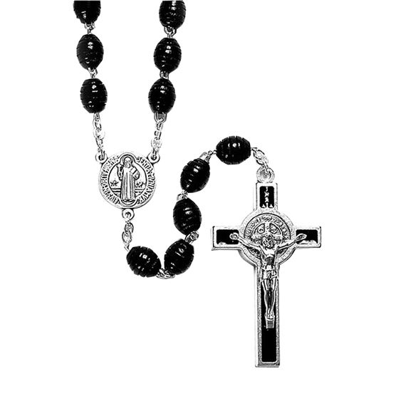 ST. BENEDICT ROSARY - SILVER & BLACK