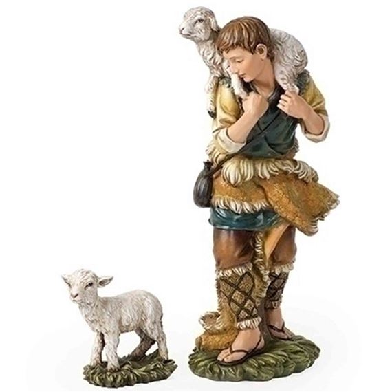 PAINTED OUTDOOR NATIVITY - SHEPHERD & LAMB - 27" SCALE