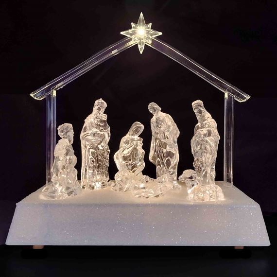 LIGHTED ACRYLIC NATIVITY UNDER STAR AND STABLE