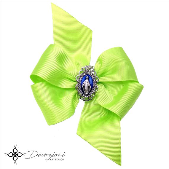 HAIR BOW WITH MIRACULOUS MEDAL - GREEN