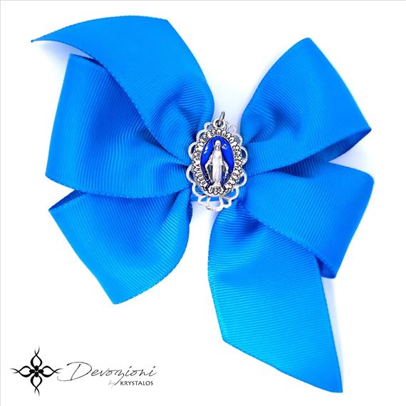 HAIR BOW WITH MIRACULOUS MEDAL - TURQUOISE