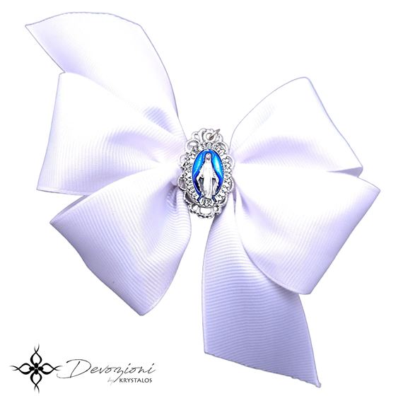 HAIR BOW WITH MIRACULOUS MEDAL - WHITE