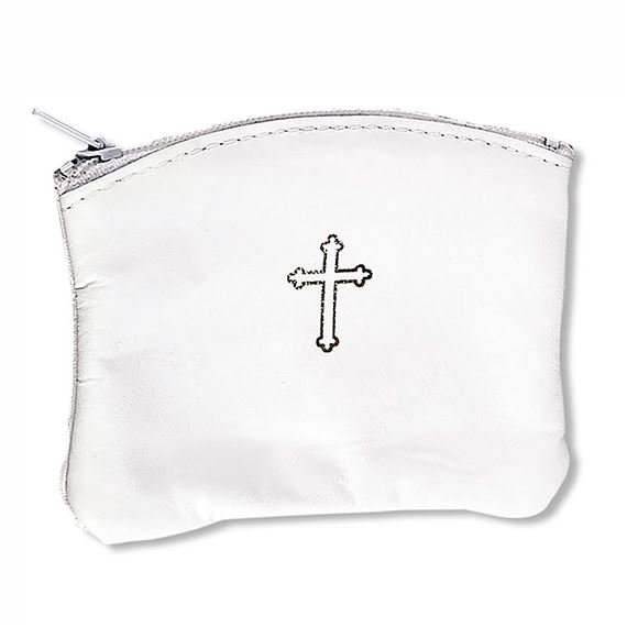 WHITE LEATHER ROSARY CASE