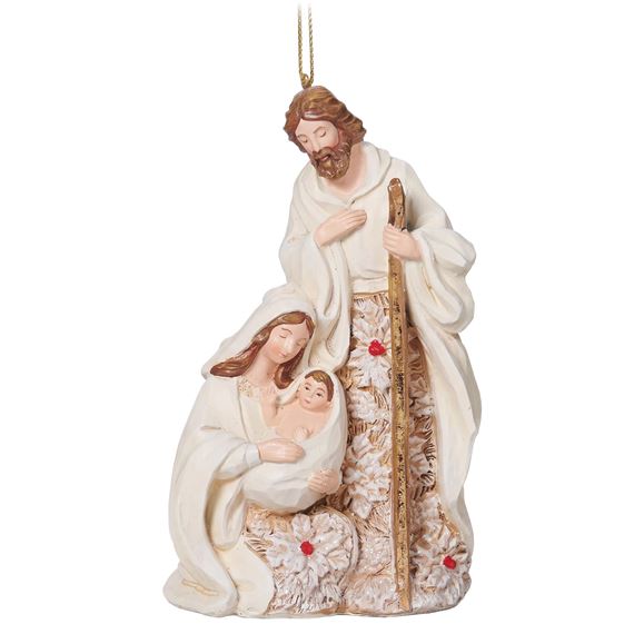 HOLY FAMILY ORNAMENT POINSETTIA PATTERN - 5"
