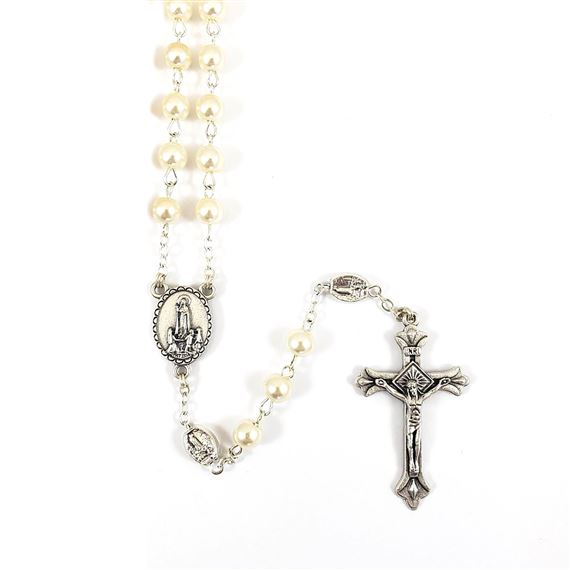 FATIMA MEDAL ROSARY - CREAM