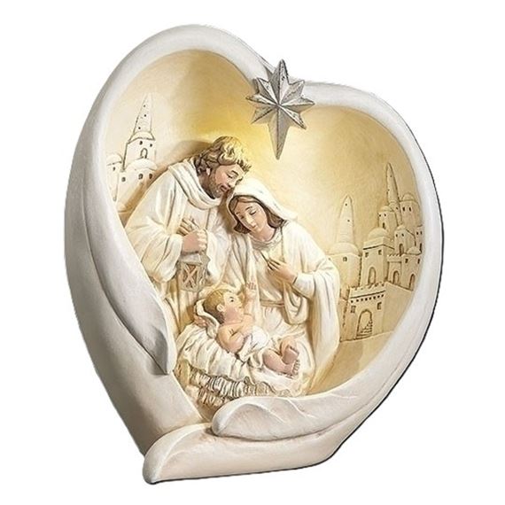 LIGHTED HOLY FAMILY IN ANGEL WINGS - 10"