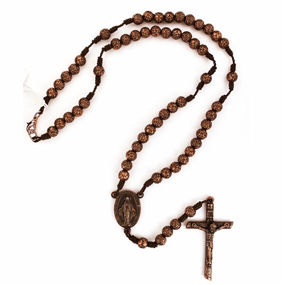 COPPER ROSE BEAD CORDED ROSARY