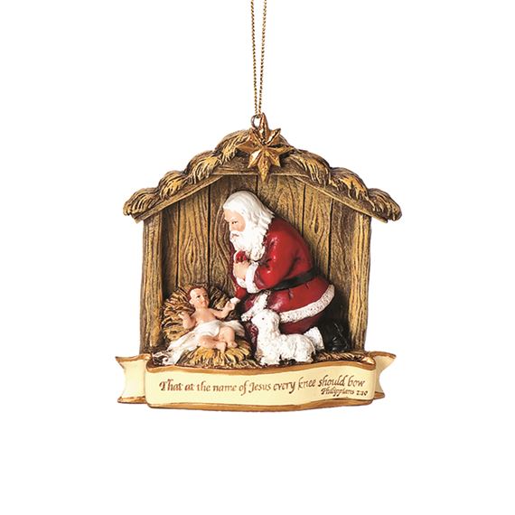 KNEELING SANTA ORNAMENT WITH SCRIPTURE