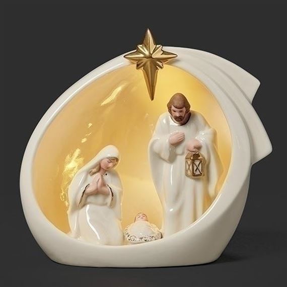 HOLY FAMILY LED NATIVITY WITH STAR - 5"