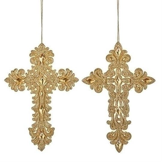 GOLD CROSS GLITTER ORNAMENT - SET OF 2