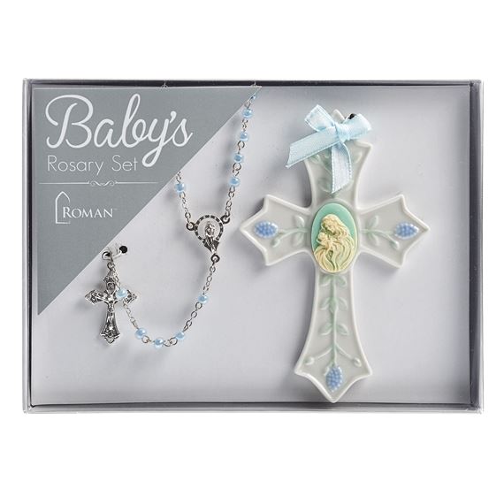 BABY BOY ROSARY & CRIB CROSS