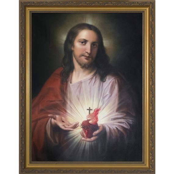 AUSTRIAN SACRED HEART  GOLD FRAMED ART - 10 x 12