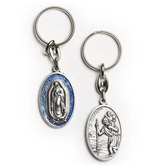 OUR LADY OF GUADALUPE & ST. CHRISTOPHER PEWTER KEY CHAIN