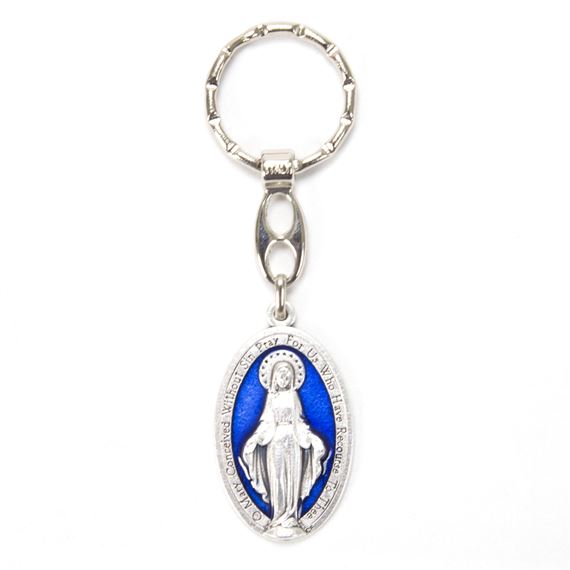 BLUE ENAMEL MIRACULOUS MEDAL KEY CHAIN