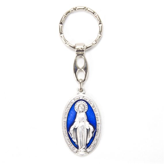 BLUE ENAMEL MIRACULOUS MEDAL KEY CHAIN