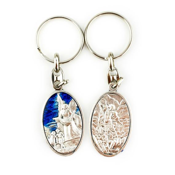 thumbnail image 2 of St. Michael Guardian Bell Keychain – Good Luck Charm For Motorcycles & Cars (Pewter, USA Made) 2 of 2