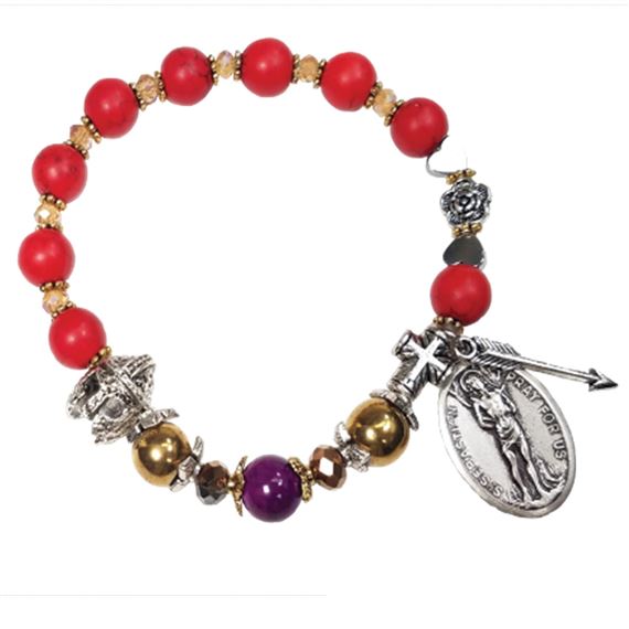 GENUINE GEMSTONE ST. SEBASTIAN - ROSARY BRACELET