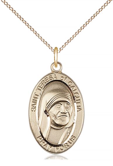 14KT GOLD FILLED SAINT TERESA OF CALCUTTA PENDANT WITH CHAIN - 7/8" x 1/2"