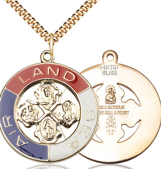 GOLD PLATE ON STERLING SILVER LAND, SEA, AIR PENDANT WITH CHAIN - 1 1/4" x 1 1/8"