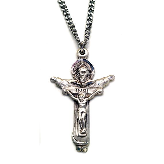 STERLING SILVER TRINITY CRUCIFIX PENDANT WITH CHAIN - 1 3/4" x 1"