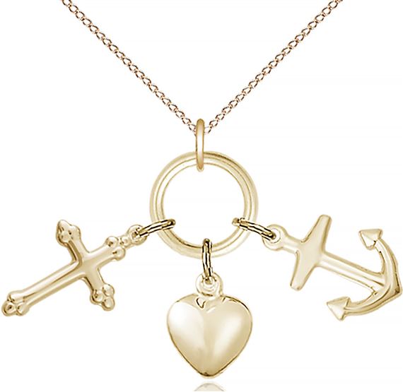 14KT GOLD FILLED FAITH, HOPE & CHARITY PENDANT WITH CHAIN - 1 3/8" x 1 5/8"