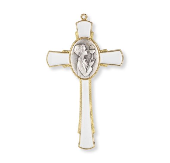 GOLD AND WHITE 5" COMMUNION CROSS - BOY