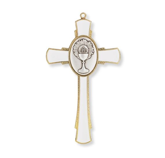 GOLD AND WHITE 5" COMMUNION CROSS