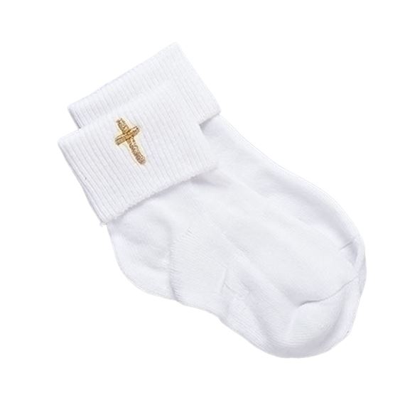 BABY BAPTISMAL SOCKS EMBROIDERED WITH GOLD CROSS