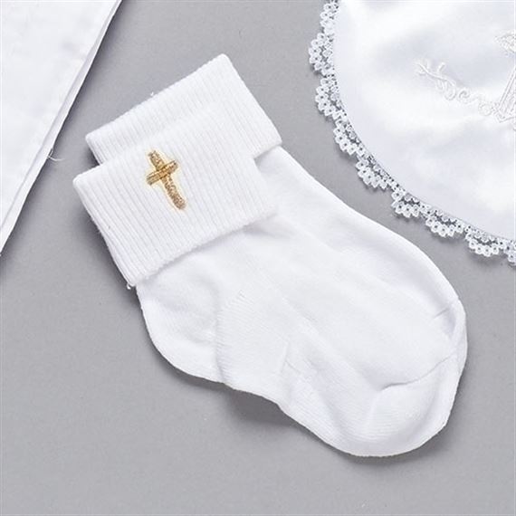 BABY BAPTISMAL SOCKS EMBROIDERED WITH GOLD CROSS