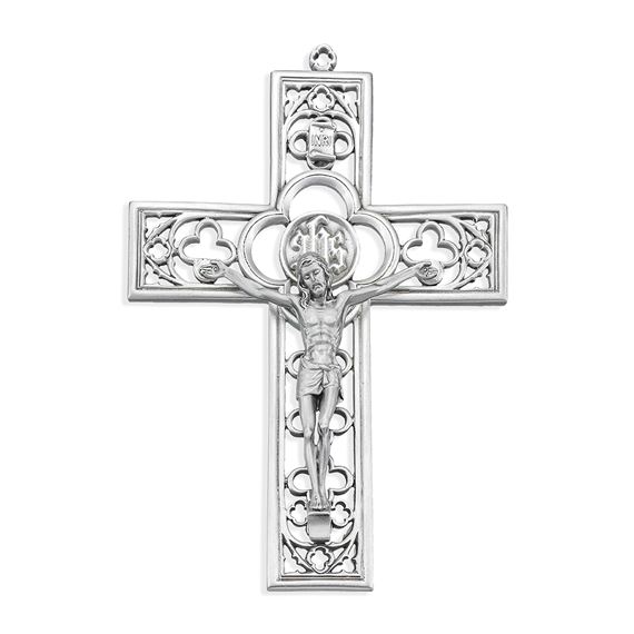 CATHEDRAL STYLE PEWTER CRUCIFIX WITH IHS - 6"