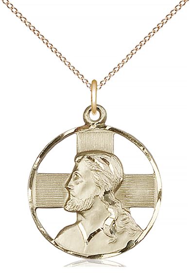 14KT GOLD FILLED HEAD OF CHRIST PENDANT WITH CHAIN - 7/8" x 3/4"