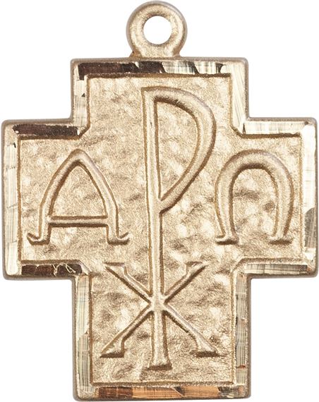 14KT GOLD ALPHA & OMEGA MEDAL - 7/8" x 3/4"