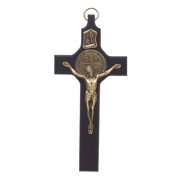 ST. BENEDICT BLACK OAK CRUCIFIX - GOLD-PLATED