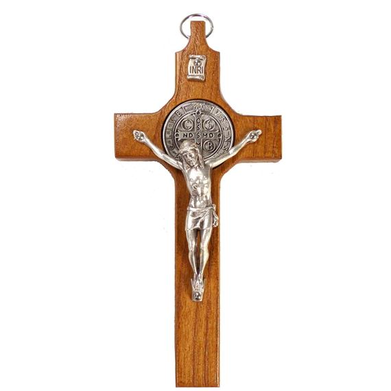 ST. BENEDICT CRUCIFIX - OAK/PEWTER