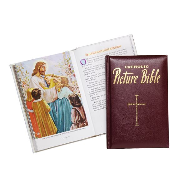 CATHOLIC PICTURE BIBLE-BURGUNDY LEATHER COVER