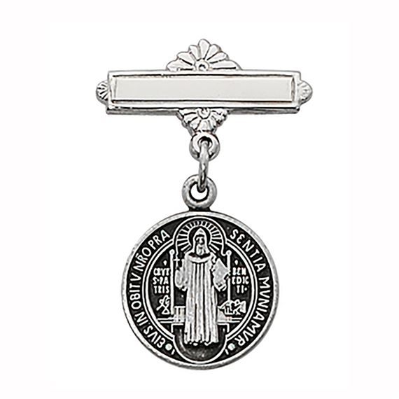 STERLING SILVER BABY PIN - ST. BENEDICT MEDAL