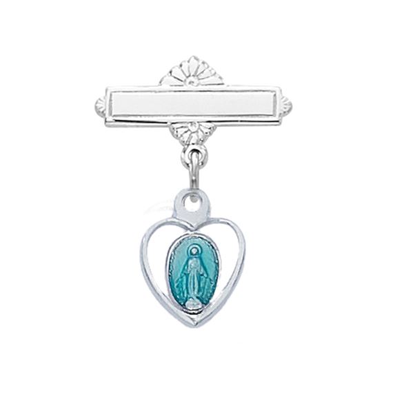 STERLING SILVER BABY PIN - BLUE MIRACULOUS MEDAL
