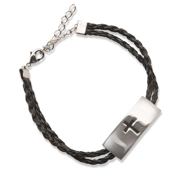 BRAIDED STAINLESS STEEL CROSS BRACELET