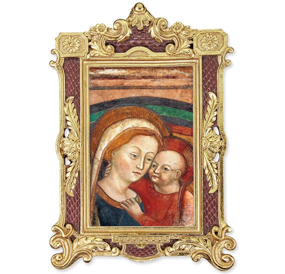 OUR LADY OF GOOD COUNSEL IN BURGUNDY AND GOLD FRAME - 6 1/4" x 9 1/4"