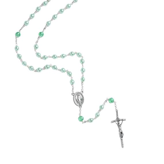 ROSARY OF HOPE - GREEN PEARL BEAD WITH MIRACULOUS MEDAL CENTER