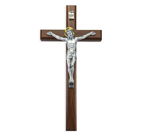 CHERRY FINISH CRUCIFIX WITH TWO-TONE ITALIAN CORPUS