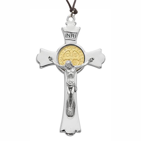 SILVER CRUCIFIX WITH GOLD ST. BENEDICT MEDAL