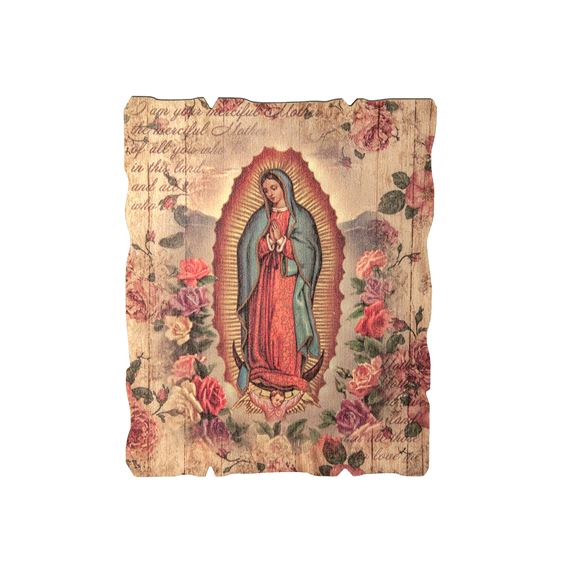 OUR LADY OF GUADALUPE WOOD WALL PLAQUE - 4 1/4" X 5 1/4"