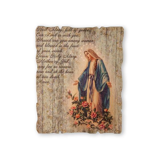 OUR LADY OF GRACE WOOD WALL PLAQUE - 4 1/4" X 5 1/4"