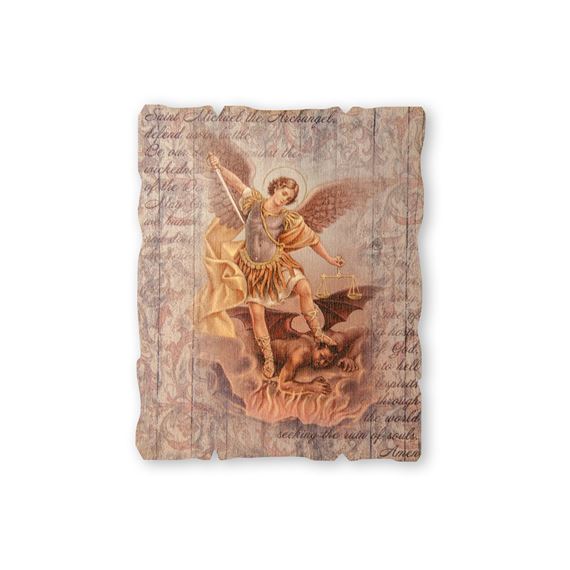 ST. MICHAEL VINTAGE WOOD PLAQUE