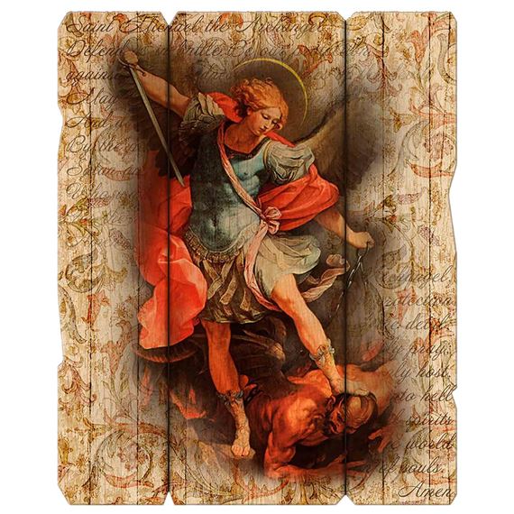 ST. MICHAEL VINTAGE WOOD PLAQUE - 9"