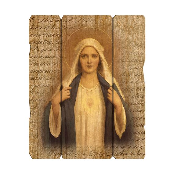 IMMACULATE HEART OF MARY VINTAGE WOOD PLAQUE - 14"