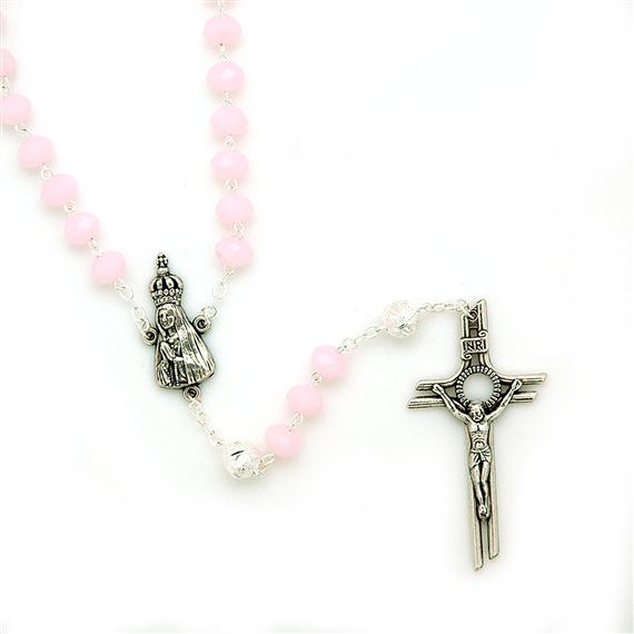 FATIMA ROSARY WITH CRYSTAL BEADS - LIGHT PINK