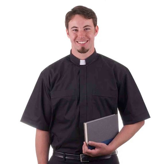 MAN'S BLACK CLERIC SHIRT (100% COTTON) - SHORT SLEEVE